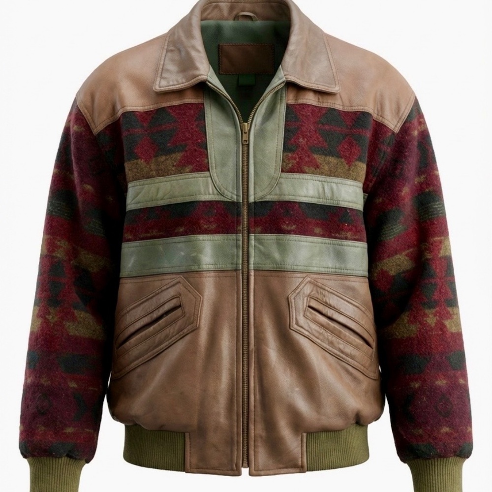 Vintage Arcadia Zip Front Leather/Suede/Wool Jacket - Men's Large Unique! Warm